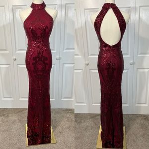 Betsy and Adam Sequin Halter Gown